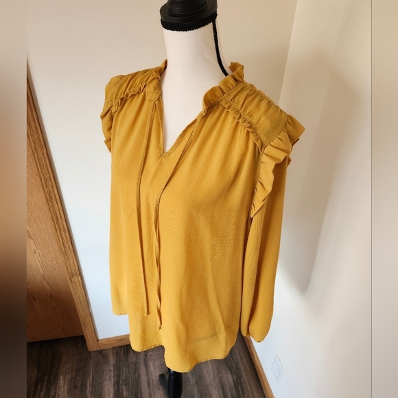 Andree By Unit Mustard Ruffle Shirt - Picture 2 of 5